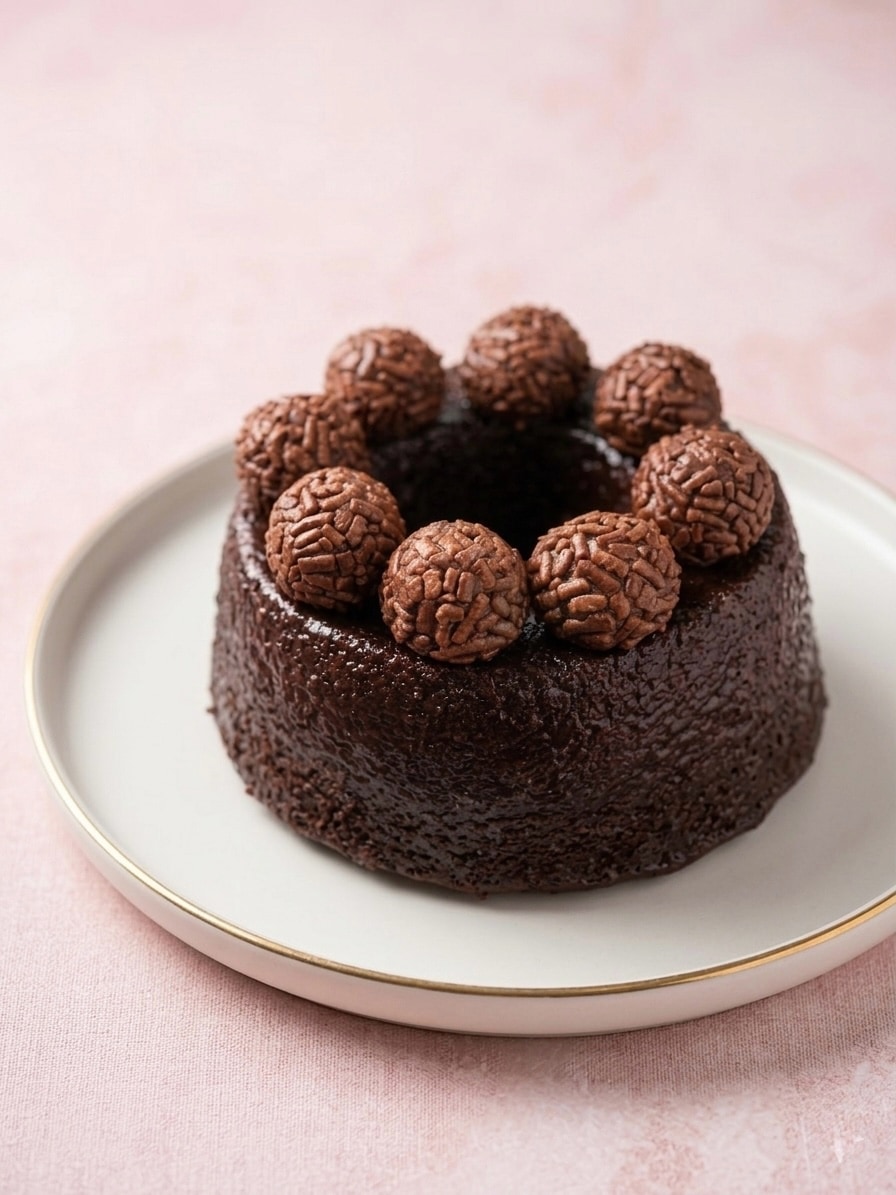 Chocolate cake crowned with brigadeiros